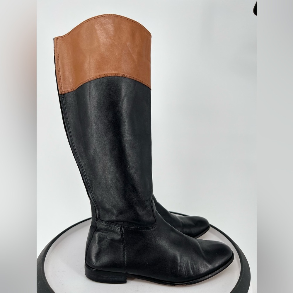 CORSO COMO BLK & TAN LEATHER RIDING BOOTS STYLE, LOW‎ HEEL AND INSIDE ZIPPER